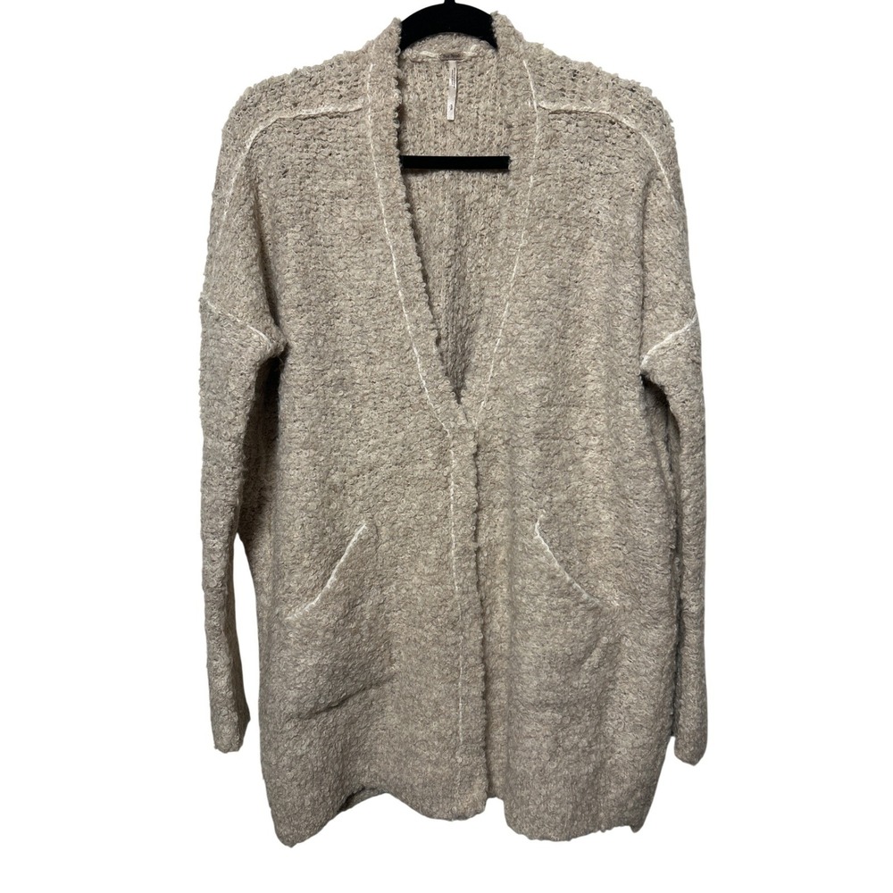 Free People Oversized Boucle Cardigan Sweater Beige Women's Size Small EUC